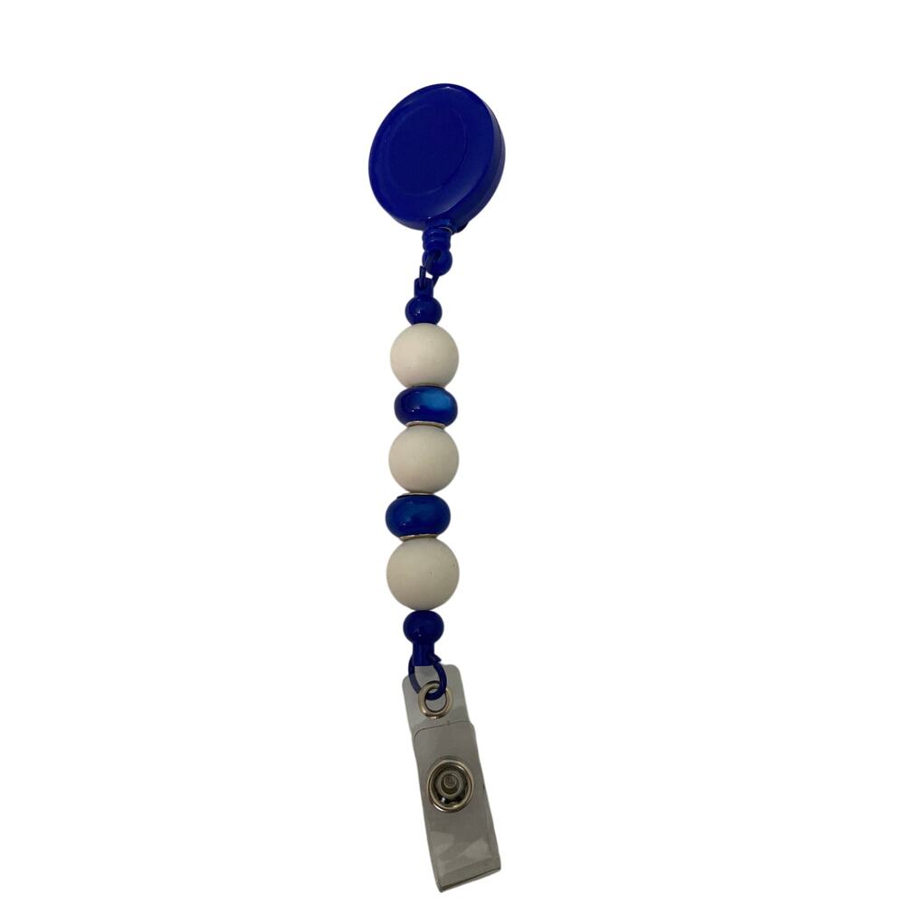Blue and white badge reel